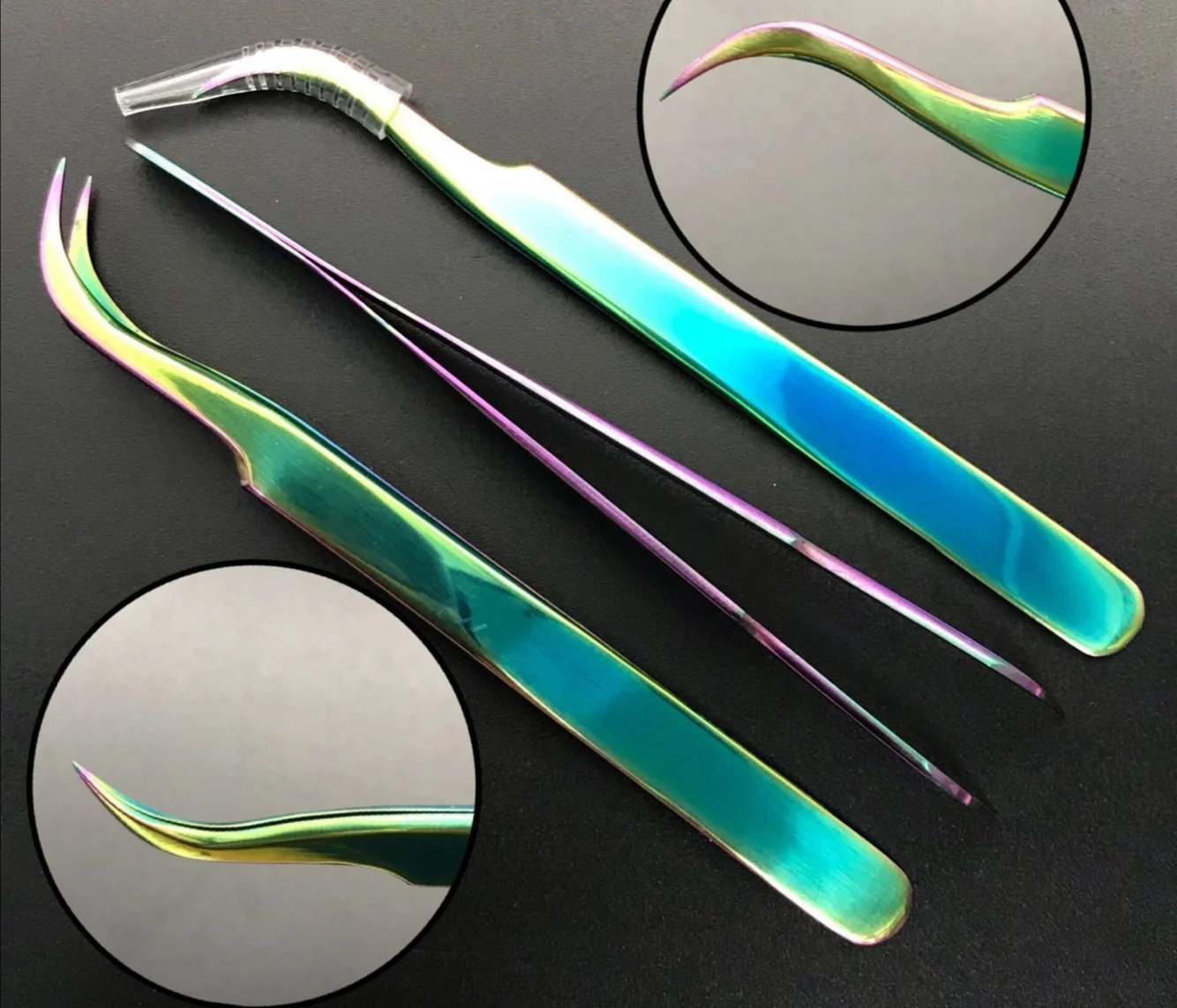 

Custom Logo Eyelash Tweezers Private Label Tweezers Eyelash Extension Tweezers, Silver+gold + rainbow + blue