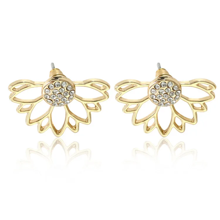 

Rhinestone Pearl Lotus Flower Hollow Stud Earring Jewelry