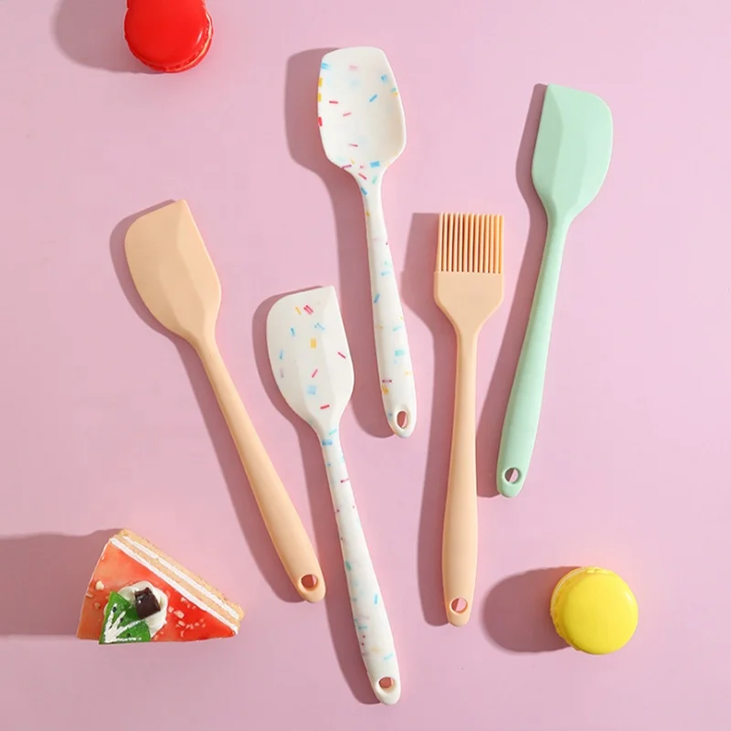 

Non stick heat resistant silicone scraper spatula and brush for baking H1213, Cyan, pink, candy color