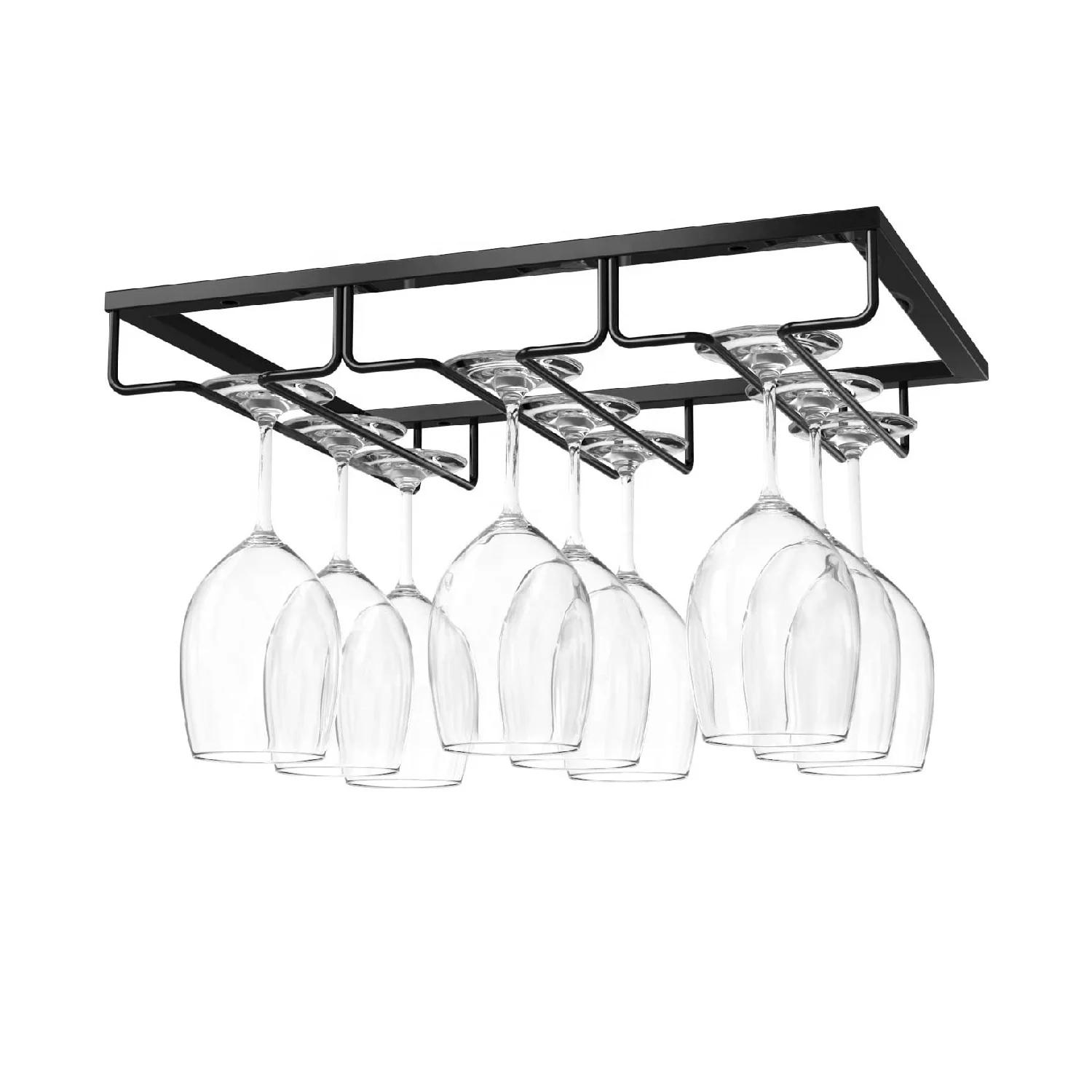 

Modern Mini Decorative Display Iron Wire Metal Hanging Wine Glass Rack for Bar Kitchen Cabinet (3 Rows)