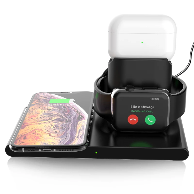 

Latest 15W Fast Charge Station Cell Phone 3 In 1 Qi Wireless Charger Stand For Iphone Iwatch Air Pods, Black