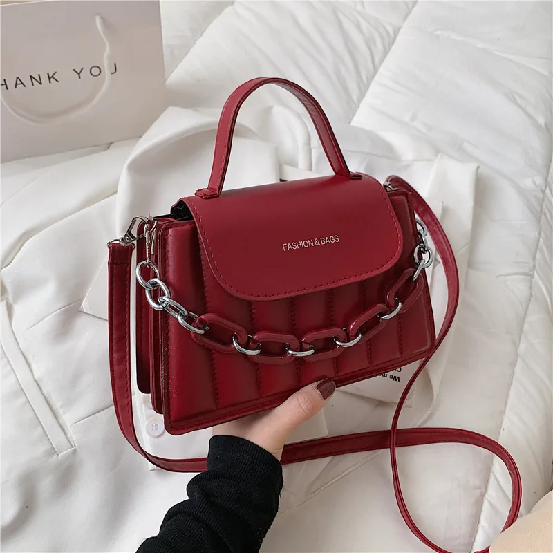 

New hand-held bag 2021 simple fashion design Pu single shoulder bag women's chain embroidery women hand bags, Picture