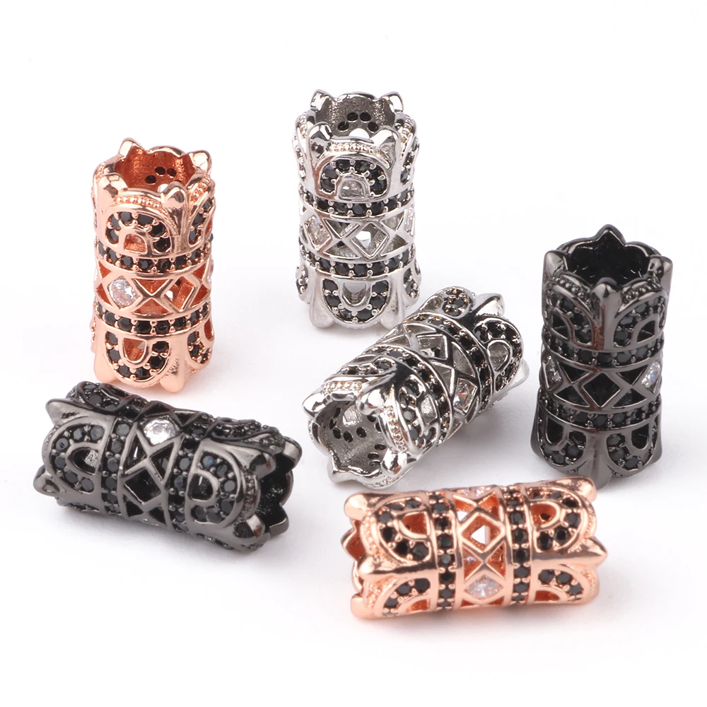 

3pcs/bag 15*8MM CZ Spacer Beads Hollow Out Cylinder Brass Micro Pave Cubic Zirconia Charms Beads for Bracelet Making