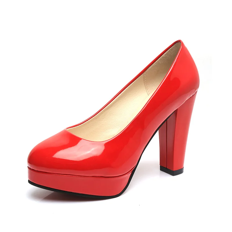 

Four seasons high heel style shiny leather shoes for women and girls