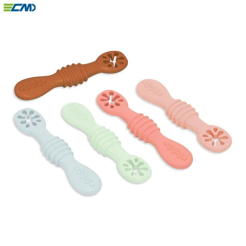

Custom Self Feeding Toddler Training silicone Unbreakable feeding spoon and fork