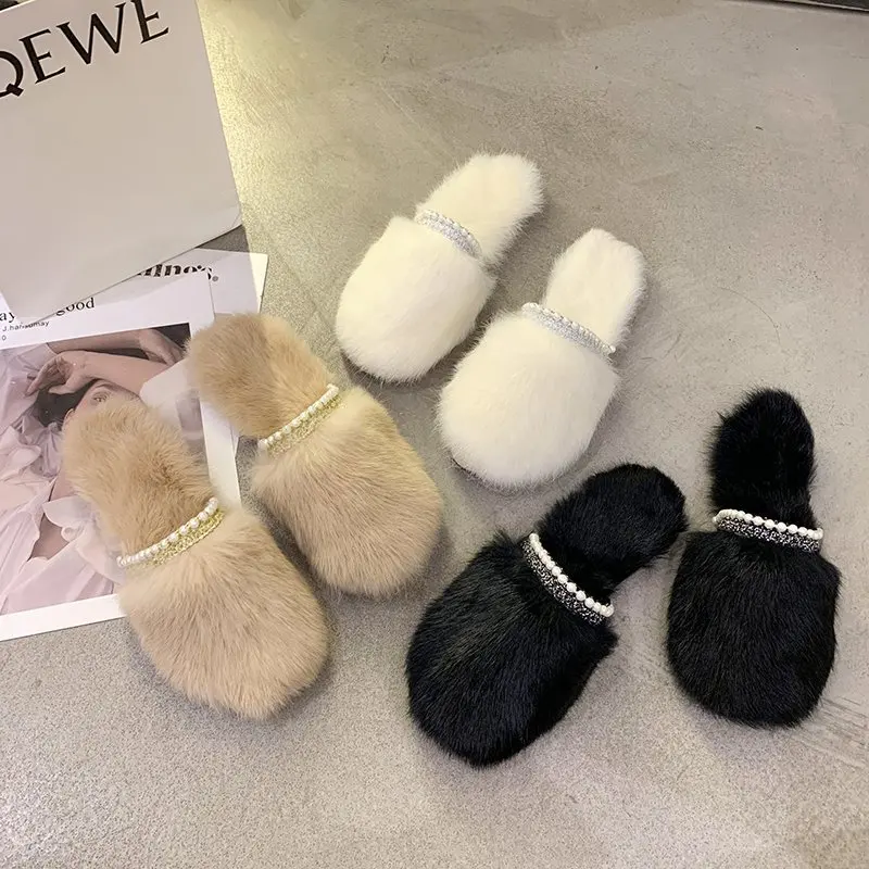 

Winter Bedroom Indoor House Plush sandals Fluffy shoes Furry Fur Slippers Woman Slipper, Black, beige, khaki