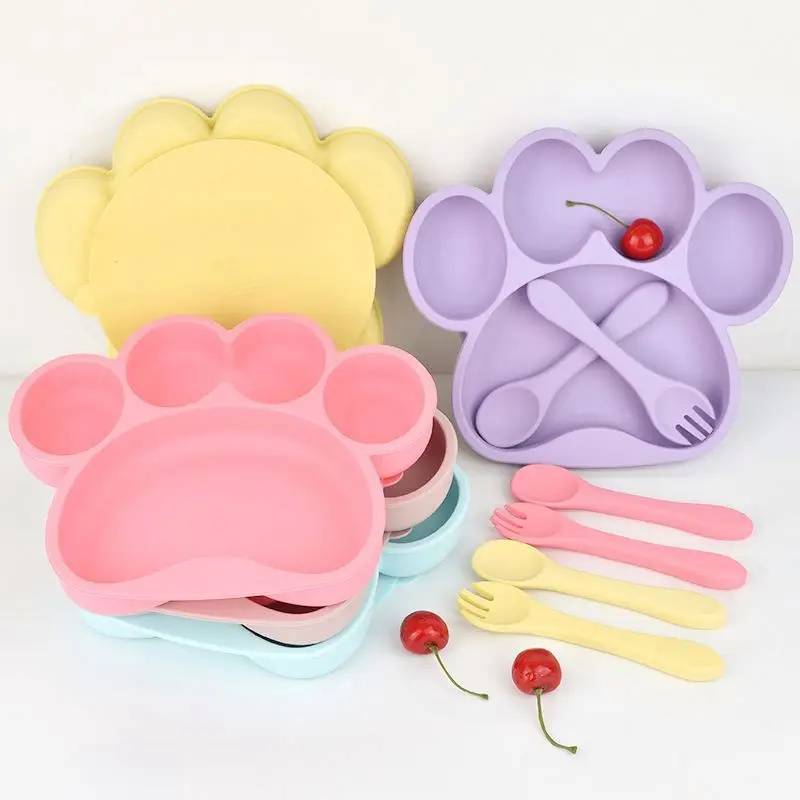 

Food contact safe silicone kids cutlery Soft Tip Silicone Spoon Bowls bib Baby feeding set