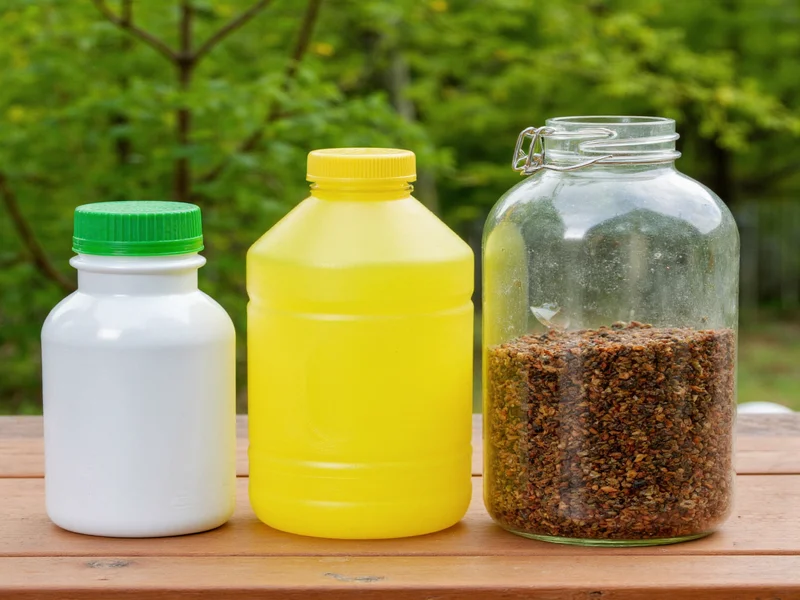 Three homemade wasp traps using plastic bottles and jars