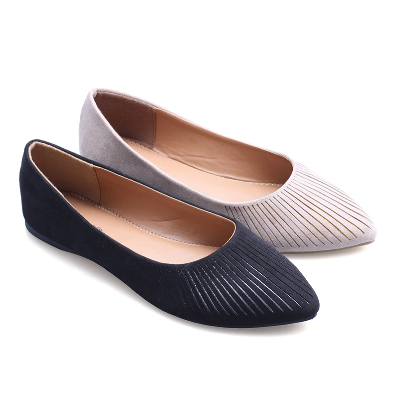 

2020 the women fashion cheap microfiber sharp toe laser soft insole flat ballet shoes, Black/beige