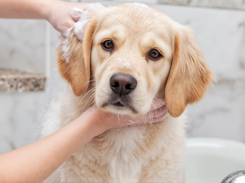 Dog being gently washed with homemade flea shampoo
