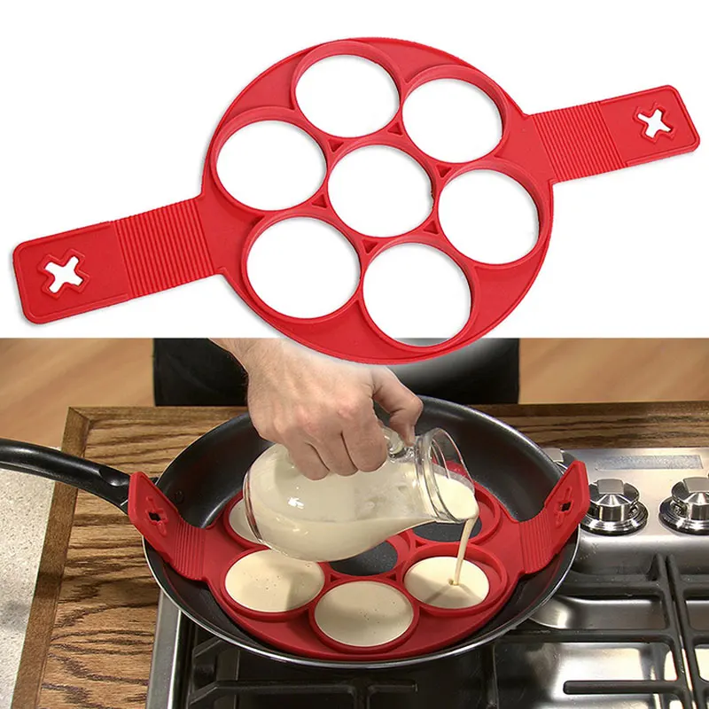 

Egg Pancake Maker Nonstick Cooking Tool Round Heart Pancake Maker Egg Cooker Pan Flip Eggs Mold Kitchen Baking Accessories, Red