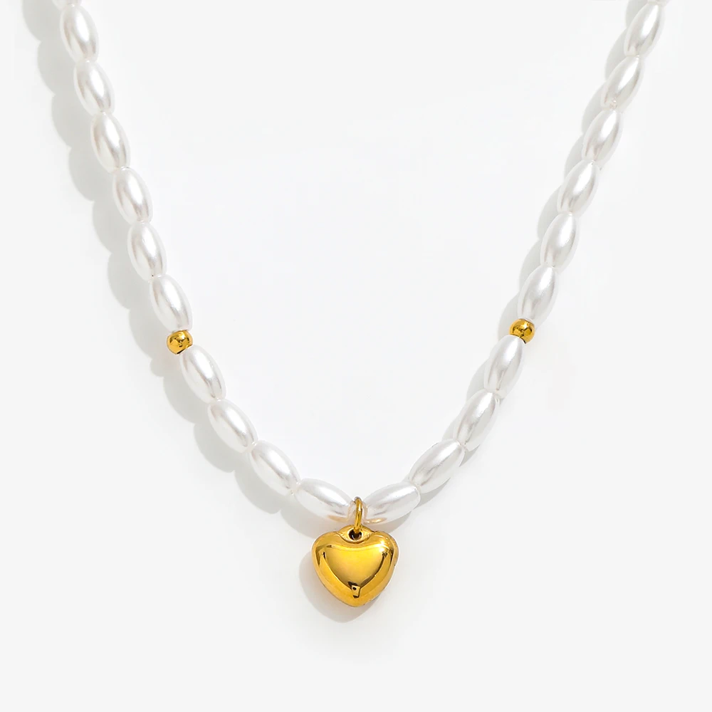 Joolim 18k Gold Plated Dainty Heart Pendant Pearl Chain Stainless Steel Necklace  Jewelry Wholesale