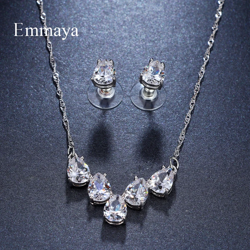 

Emmaya Brand Elegance Charm AAA Cubic Zircon Heart Shape Crystal Earrings Necklace Set For Women Popular Bride Jewelry Gift