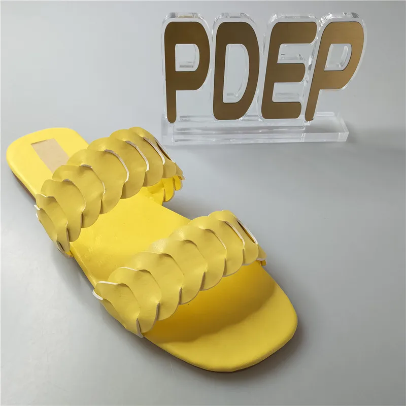 

PDEP 2021 new Style woven slippers flat-heeled slippers outside bling sandals for women popular sandales, Yellow