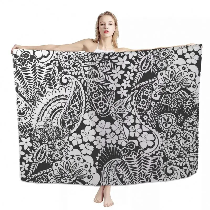 

Black White Paisley Printed Hawaiian Sarongs Beach Pareo Oversized High Quality Beach Sarong Pareo Polyester Sarongs Women, Customized color