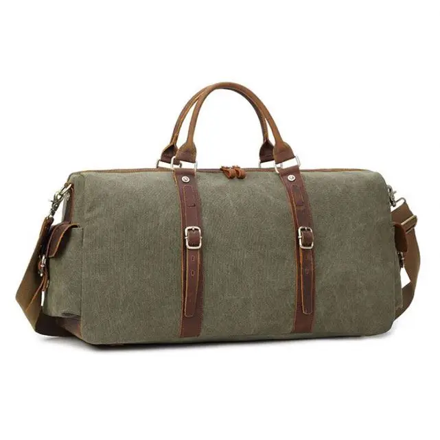 

Waterproof Waxed Canvas With Leather Luxury Travel Bag Duffel, Black/coffee/khaki