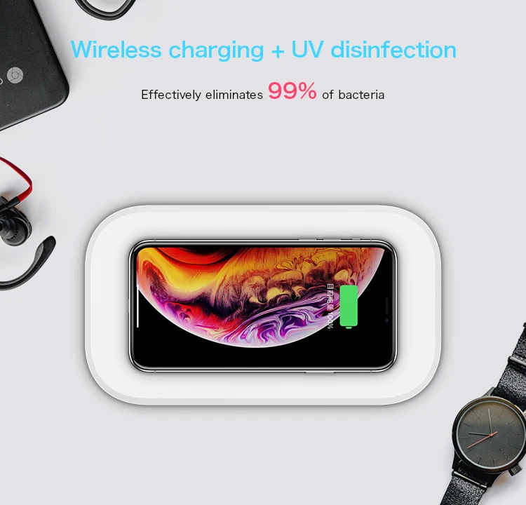 Multi-function UV sterilizer box mobile phone sanitizer with wirelesscharging uvc led sterilizer