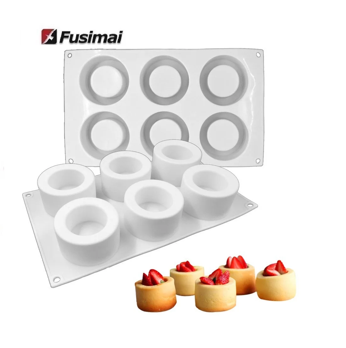 

Fusimai 3d Baking Pastry Chocolate French Dessert 6 Holes Hollow Cylinder Pudding Mousse Cake Silicone Mold, As shown in the figure below