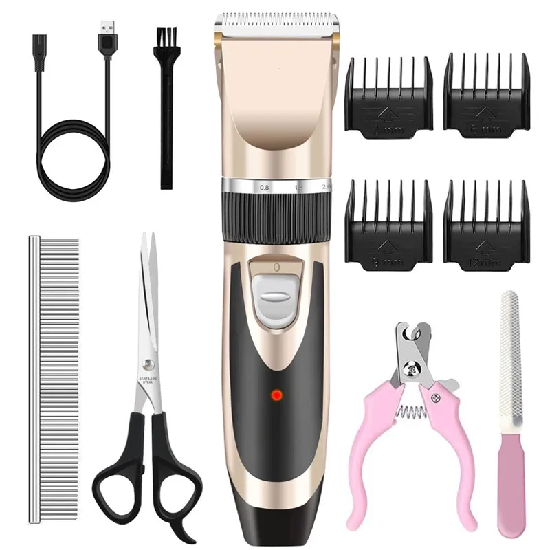 

Electric Dog Clippers for Grooming Rechargeable Pet Clippers Low Noise Cat Clippers with Comb Guides Scissors Nail Kits, Gold