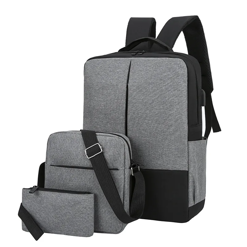 

2021Boys Bag three-piece backpack USB link male backpack business travel large capacity nylon bag