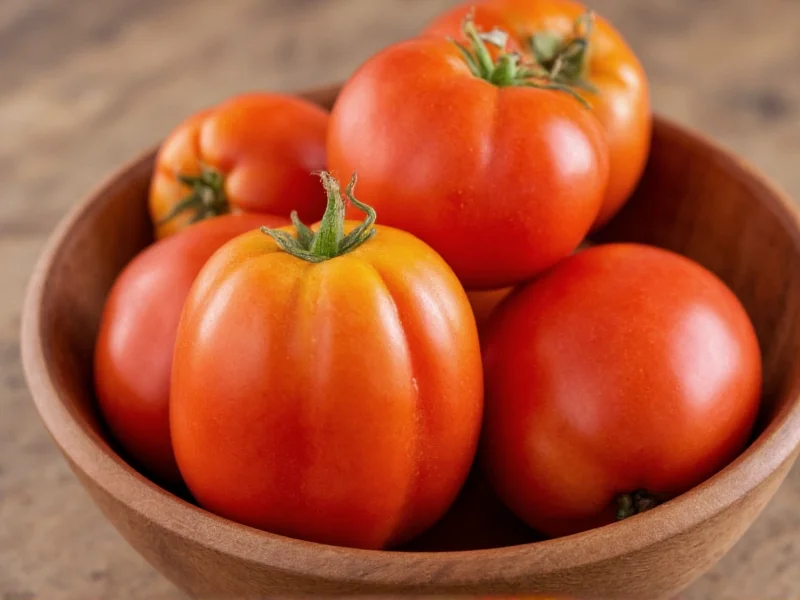 Fresh heirloom tomatoes in wooden bowl for juice
