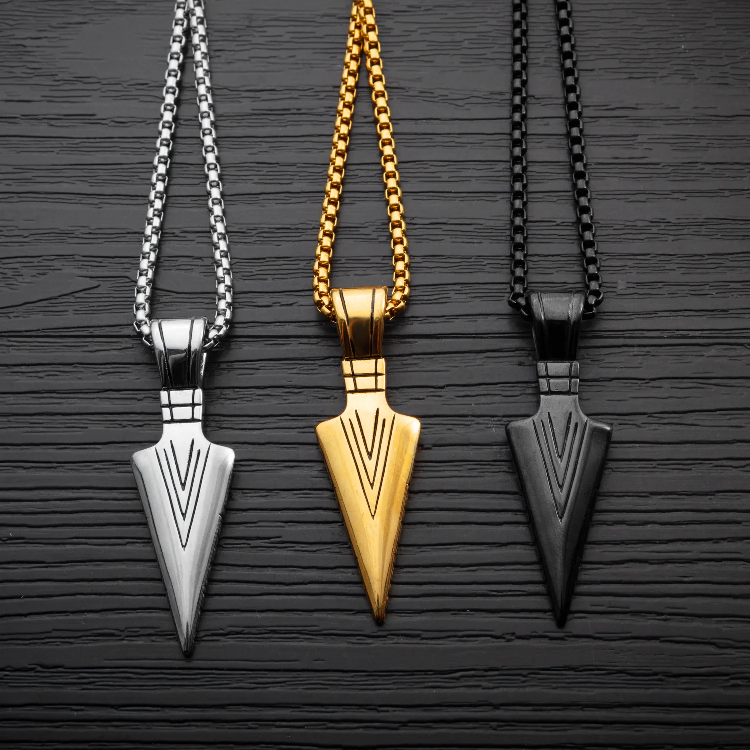 

JUHU New Titanium Steel Accessories Retro Personality Arrow Pendant Hot selling stainless steel men's necklace, Gold/sliver