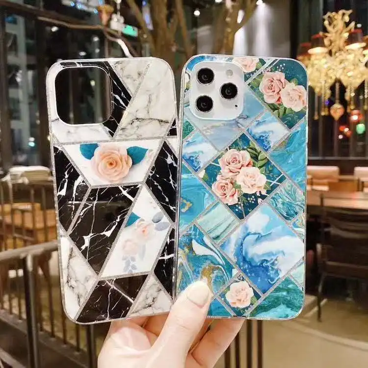 

Newest Bling Marble Case For iPhone 12 Mini Case Luxury Fundas For iPhone 12 Pro Max Flowers Case For iPhone 11 Pro XS Max XR 8P