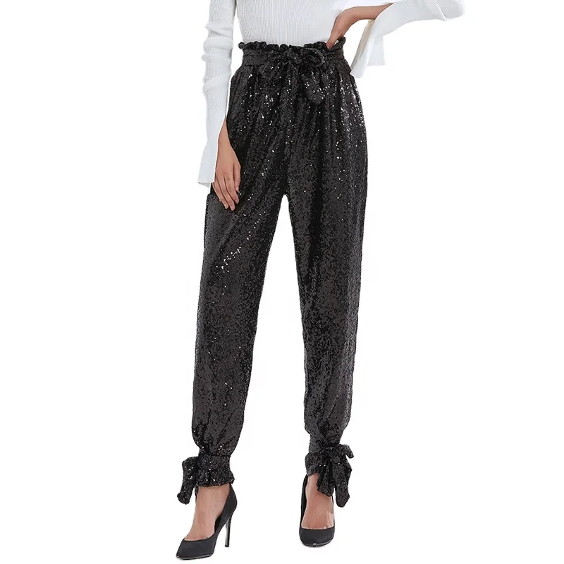 

TWOTWINSTYLE ladies Pencil pants High Waist Straight Streetwear Casual Patchwork Sequin
