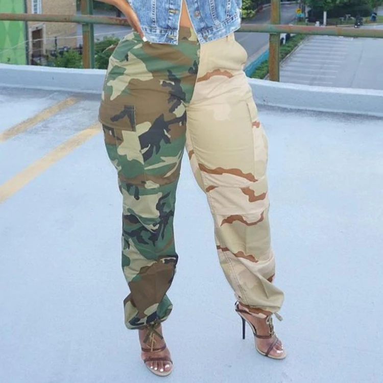 

2021 Plus Size Streetwear Fashion Camouflage Print Pockets Patchwork Sweat Cargo Army Pants Women Bottoms Trousers Long Pant -PT