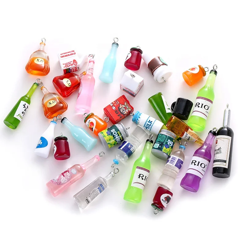 

DIY Wholesale Kawaii Wine Bottle decorative art craft Resin pendant 3D Fruit Jam Bottle mineral water bottle charms pendant, Picture