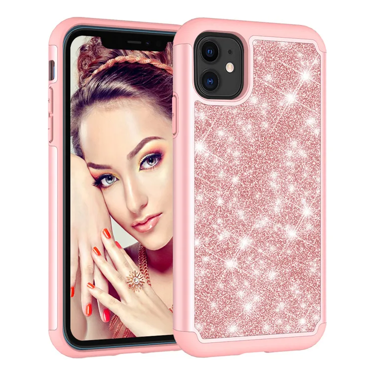 

For iphone 11 7 8 Case Rhinestone Glitter Silicon Plastic 2 in1 Armor Cover phone case