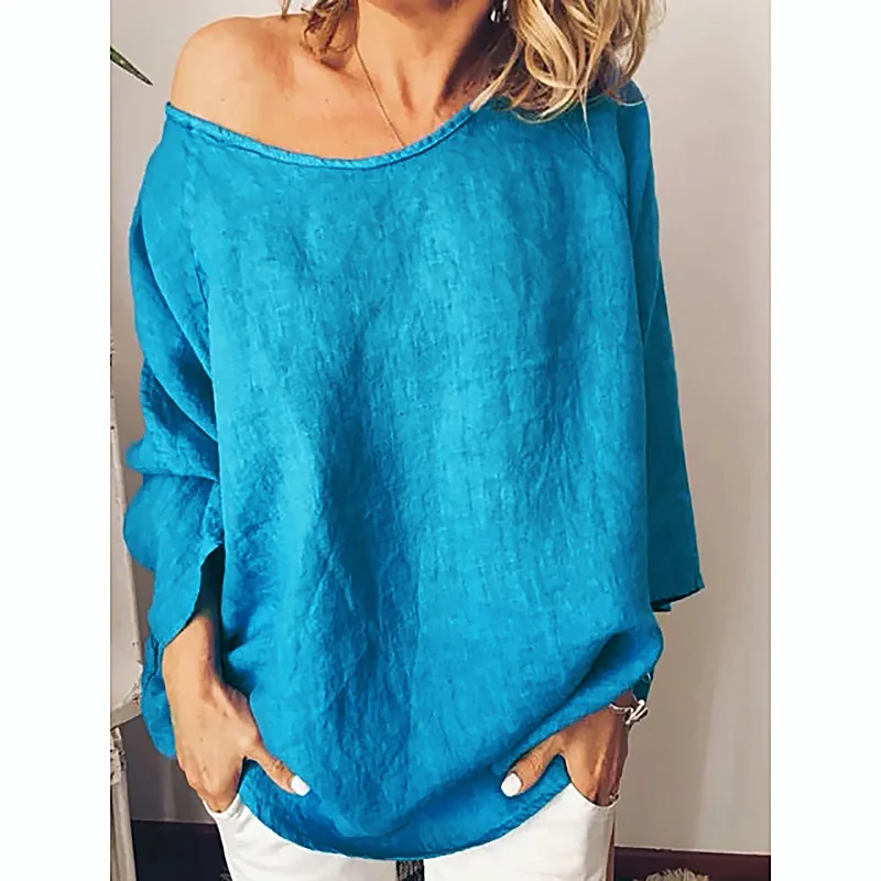 

Summer Casual Women Long Tops Loose T Shirt O Neck Solid Color Cotton Linen Blouse Plus Size, Grey, red, yellow, white, blue, light blue, orange