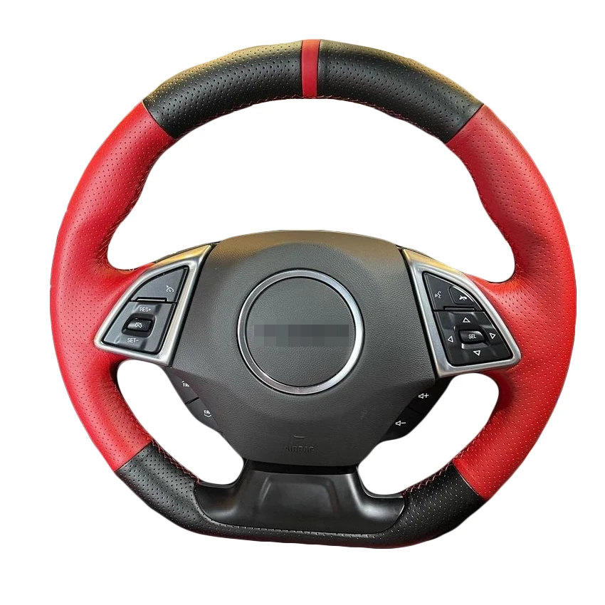

Hand Stitching Red Black Leather Steering Wheel Cover for Chevrolet Camaro 2017 2018 2019 2020