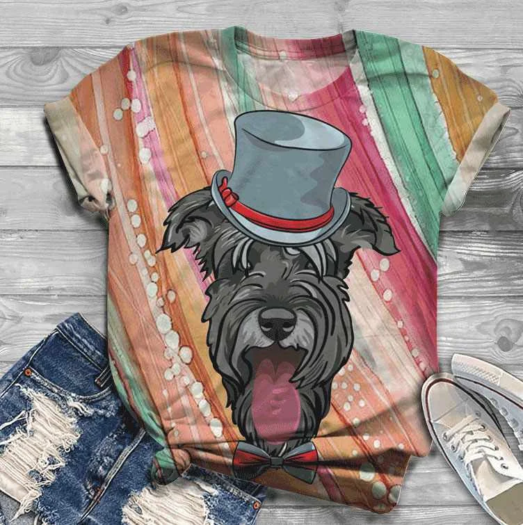 

Hot Sale Digital Printing 3dt T-shirt Puppy Fashion Short Sleeve Summer Women's T-shirt