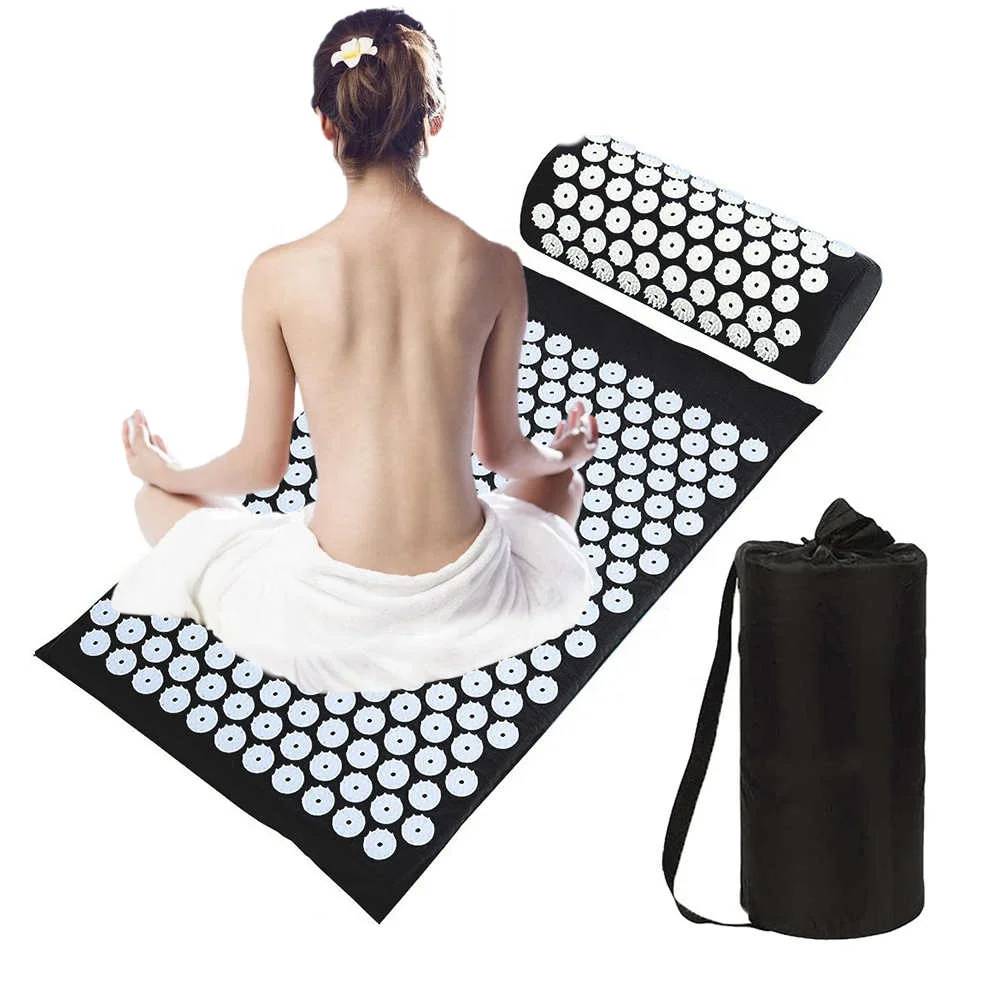 

Drop Shipping Thicken Cotton Organic Body Foot Massage Acupuncture Mats Bed of Nails Acupressure Mat and Pillow Set Black Long