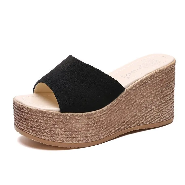 

2021 New Design Shoes Flats Ladies Slippers Mules Handmade Woven Wedges Women's Sandals, 4colors