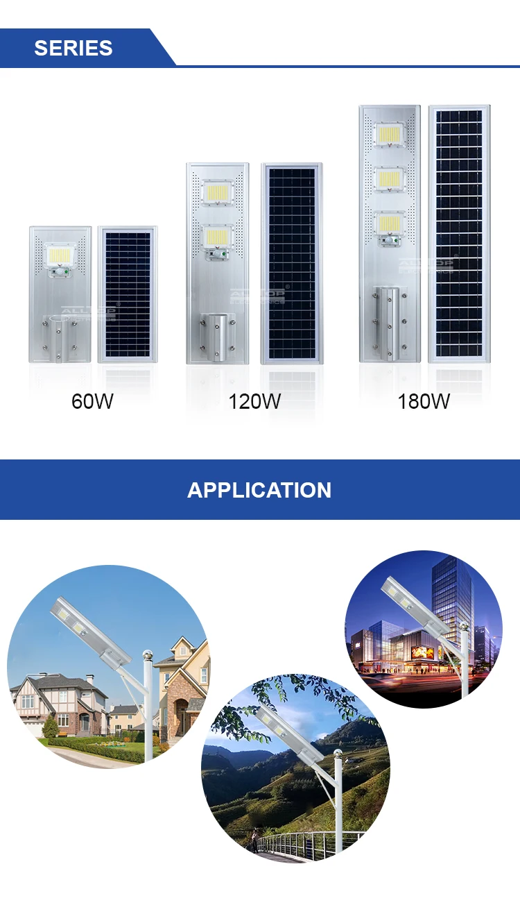 ALLTOP China supplier wholesale energy saving aluminum ip65 photocell 60w 120w 180w all in one solar led street light
