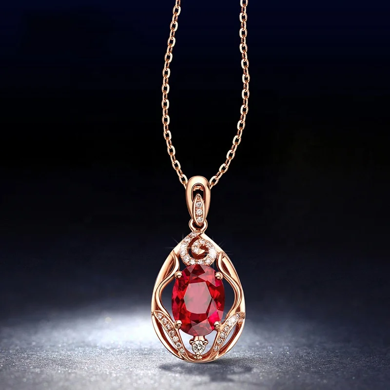 

Natural red tourmaline Pendant Upscale Trendy Classic Fine Jewelry Chain Necklace For Women Female Gift