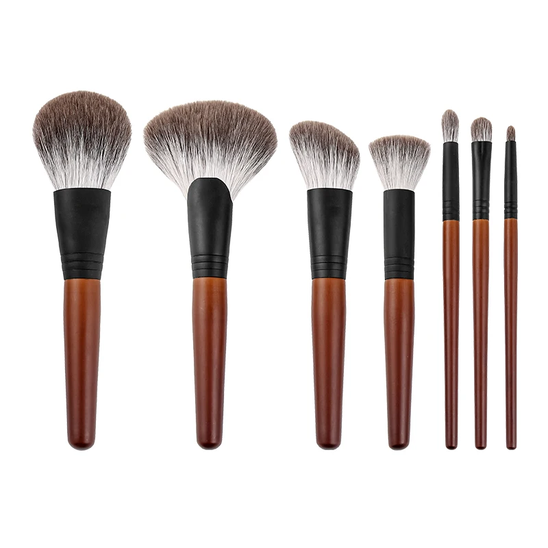 

7Pcs Set Wooden Handle Snow Fox Hair Holographic Customized Makeup Brushes Single Pro Contour Makeup Brush 2022 Makeup Brush Set
