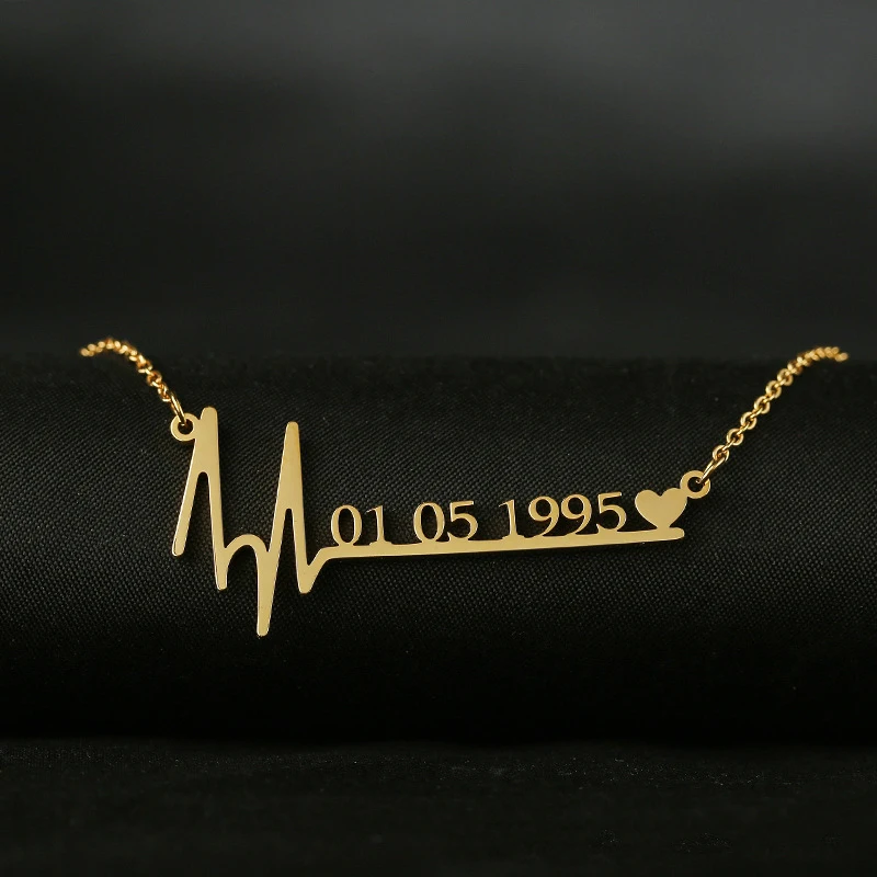 

New design gold chain charms pulse wave necklace Custom Kids Name Necklace Jewelry Name Necklace Gold Color