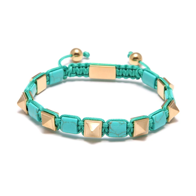 

High Quality Men Personality Pyramid Shape Bracelet Turquoise Square Rivet Bracelet