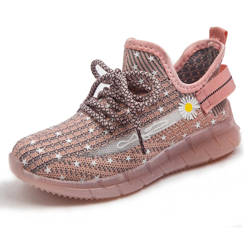 

China Manufactory Fashion Child Breathable Mesh led luminous lights Sneaker Wholesale lightweight boys girls kids Sport Shoes, Black,pink, green