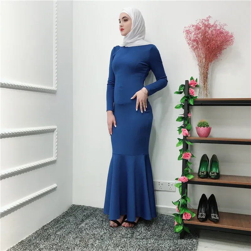 Dubai Women Muslim Maxi Dress Abaya Kaftan Bodycon Fishtail Islamic Robe Ramadan