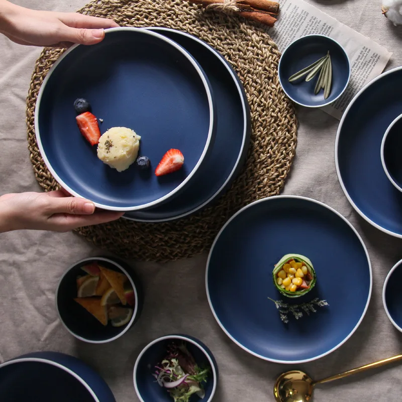 

Nordic Ceramic Tableware Set Matte Color Glaze Western Food Plate Rice Bowl Flavor Plate Spoon Tableware plates sets dinnerware, Pink