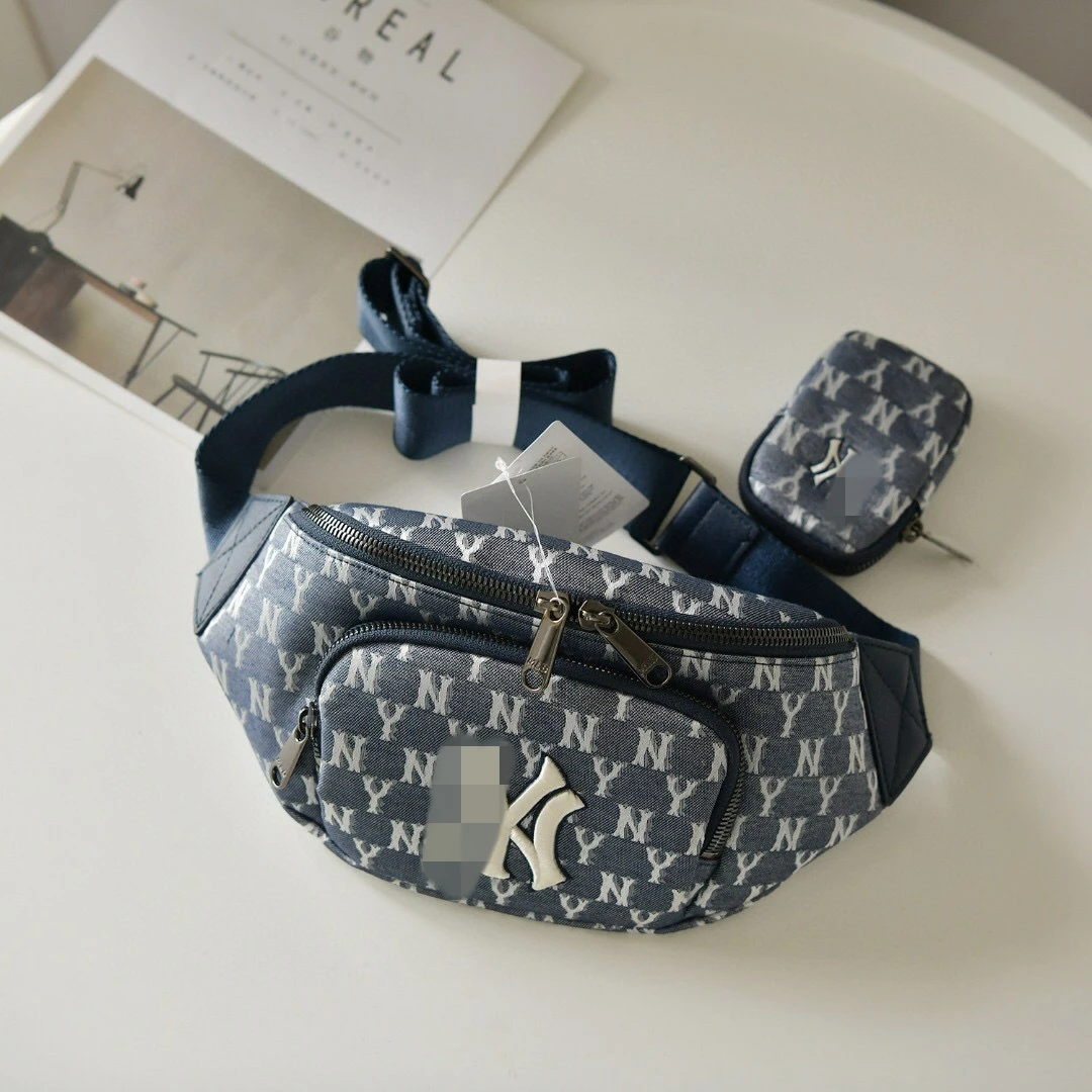 

New denim camera NY Yankees embroidered waist bag full standard presbyopia messenger mobile phone bag denim backpack, White