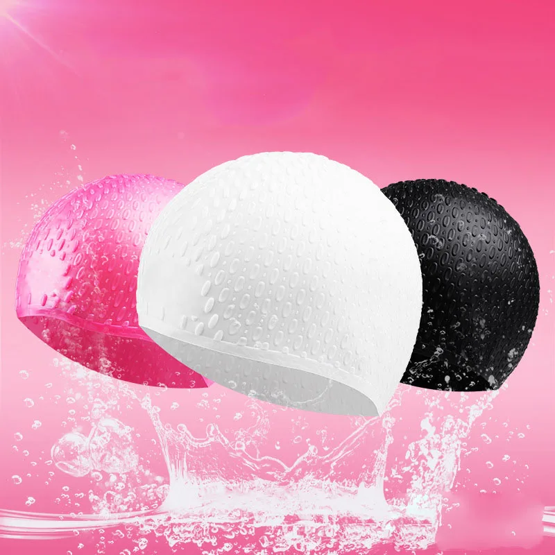 

Chinese colorful small long hair ear protection swim hat funny water drop swimming cap 100% silicone, All color