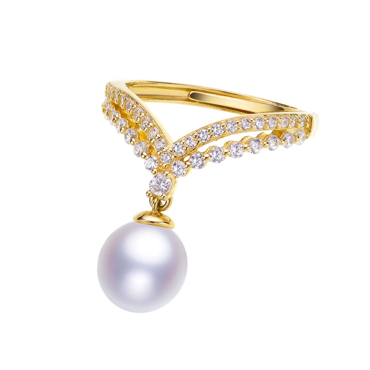 

Most Popular S925 Plated 14K Alloy  Freshwater Pearls Crown Shape Suitable All Age Pearl Ring, White