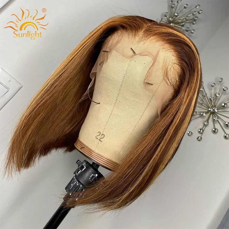 

Brown Color Wig Straight Lace Front Human Hair Wigs 13X4 color BOB 150, 13x4 Sunlight Peruvian Ombre Highlights Lace Front Wigs