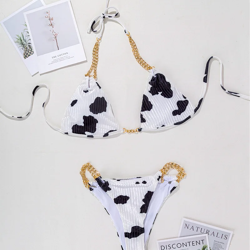 

Sexy halter split swimsuit chain sexy backless Cow India trade bikini shorts spot, Shown