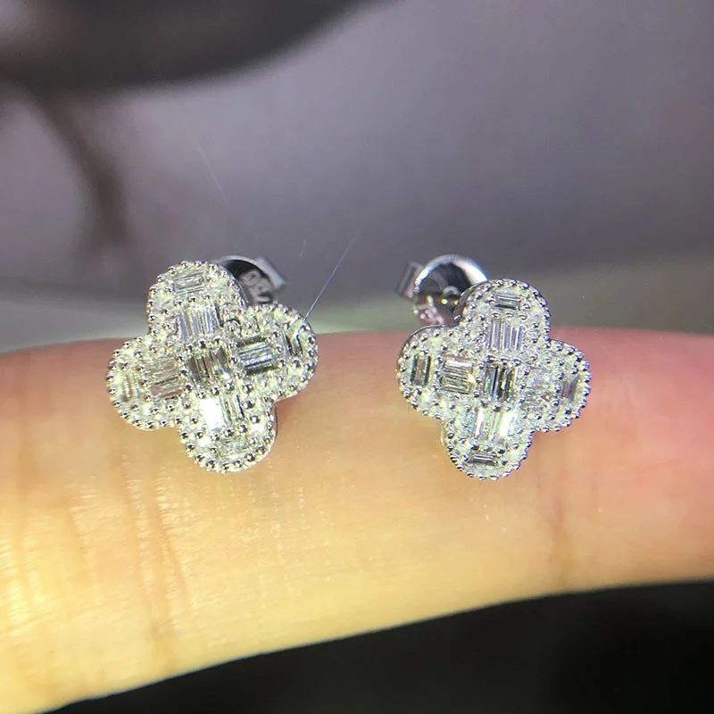 

Luxury Flower Stud Earring Promise Wedding Earrings for Women Bridal Charm Party Jewelry Gift, Picture shows